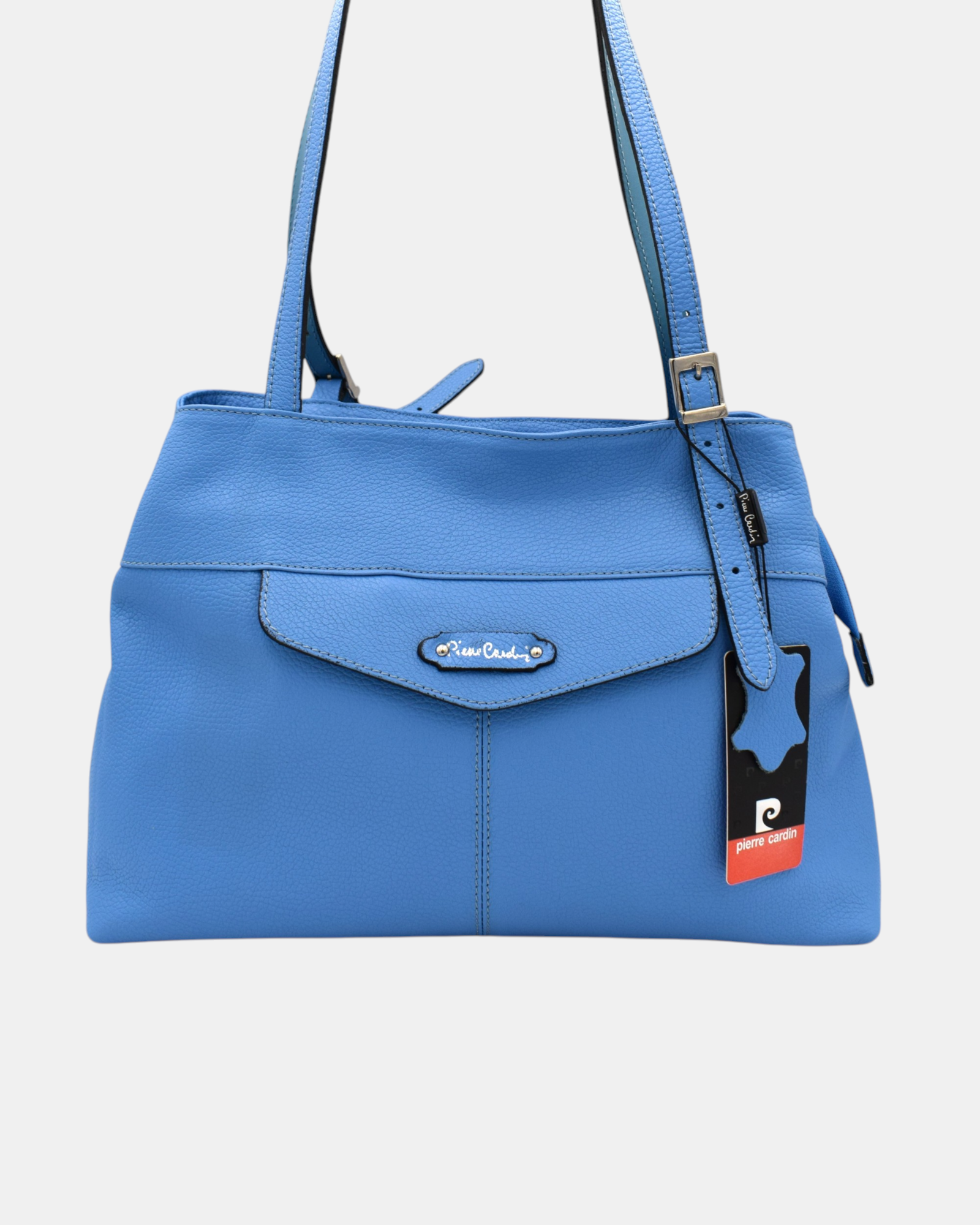 Pierre Cardin Borsa Shopper Donna in Vera Pelle Nappa Modello 534 Azzurro Capiente