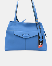 Pierre Cardin Borsa Shopper Donna in Vera Pelle Nappa Modello 534 Azzurro Capiente