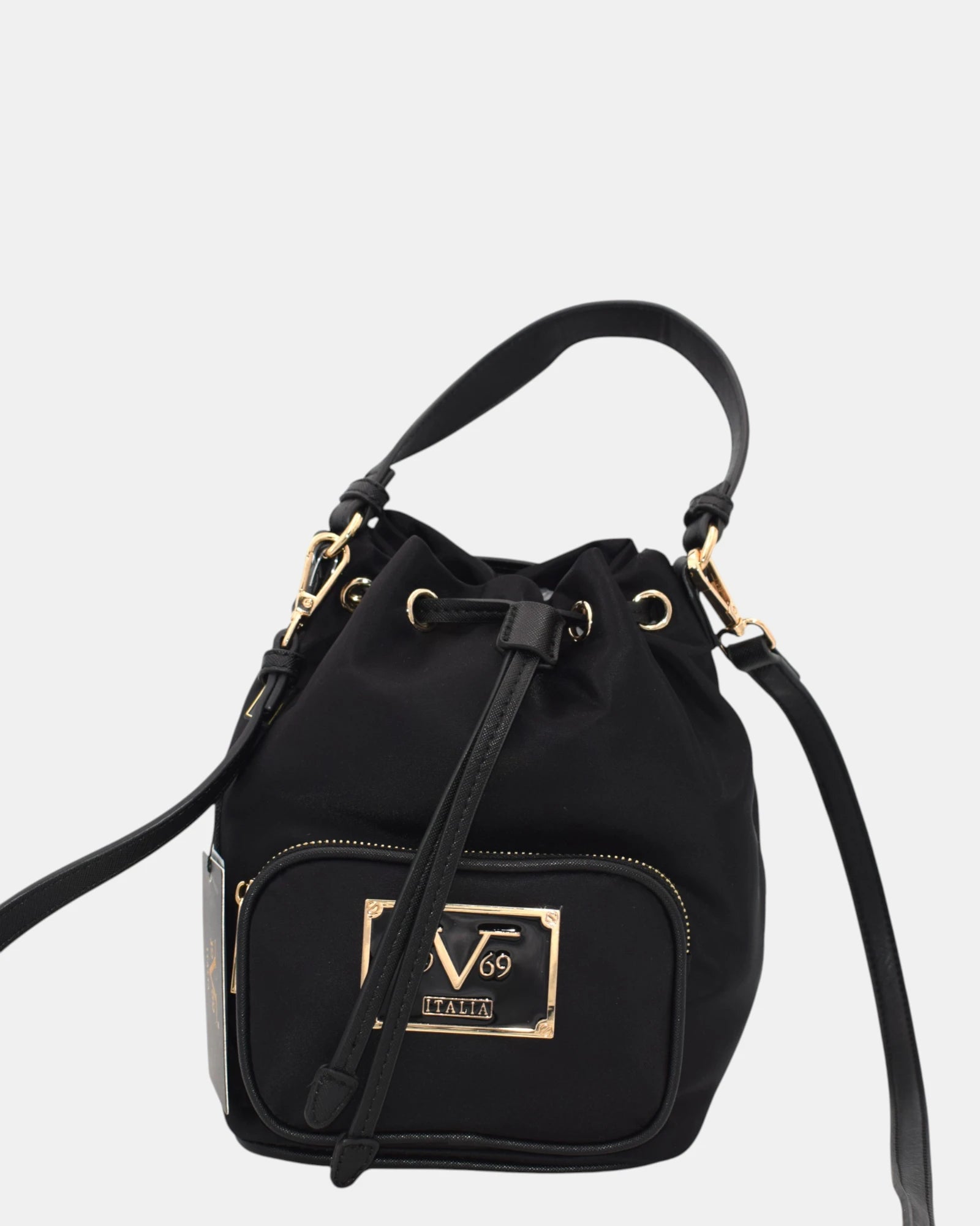 19V69 Italia by Versace Borsa Secchiello Donna Nera in Nylon Idrorepellente con Tracolla Removibile