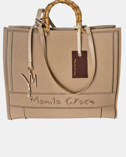 Manila Grace borsa Tote art. B 212  manici in vero bambù, col. Beige