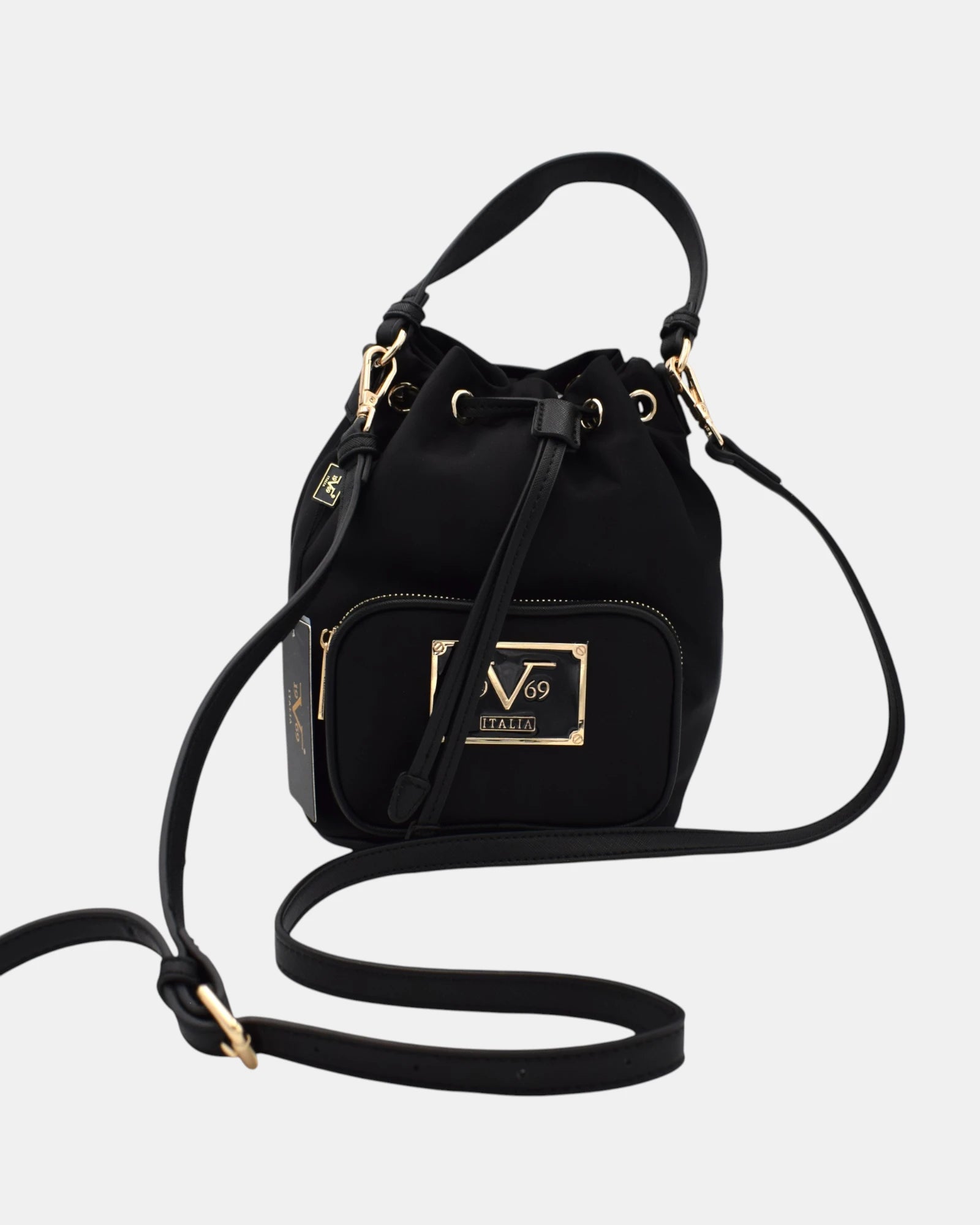 19V69 Italia by Versace Borsa Secchiello Donna Nera in Nylon Idrorepellente con Tracolla Removibile