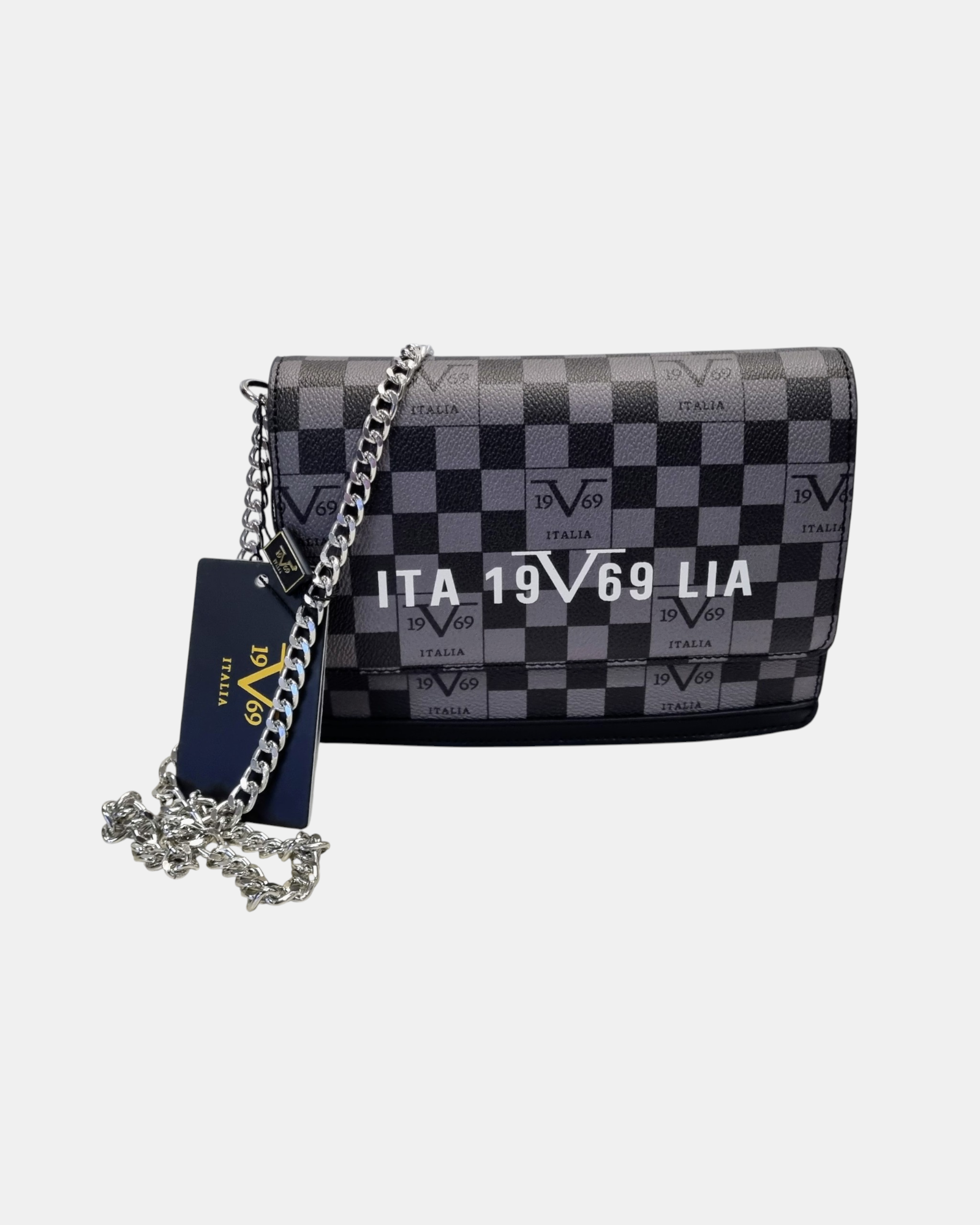 19V69 Italia Borsa a Tracolla Donna Modello Leandra Nero Grigio o Nero Marrone con Logo All Over