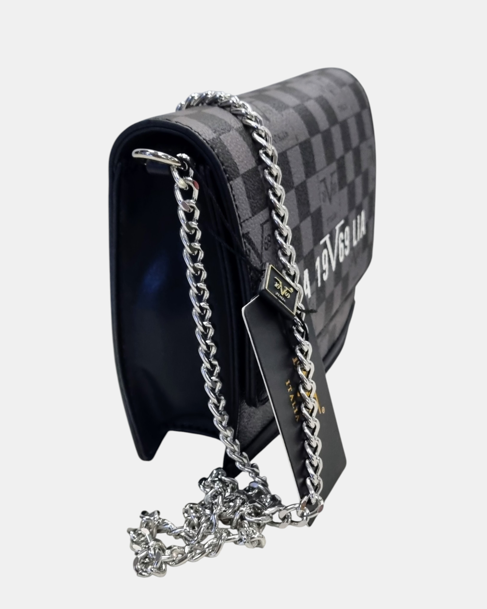 19V69 Italia Borsa a Tracolla Donna Modello Leandra Nero Grigio o Nero Marrone con Logo All Over