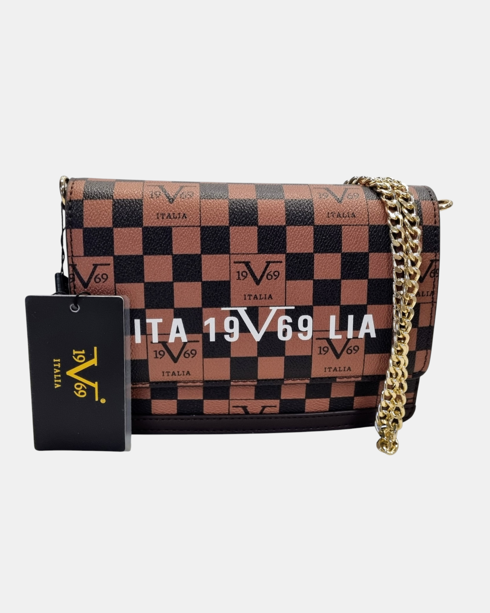 19V69 Italia Borsa a Tracolla Donna Modello Leandra Nero Grigio o Nero Marrone con Logo All Over