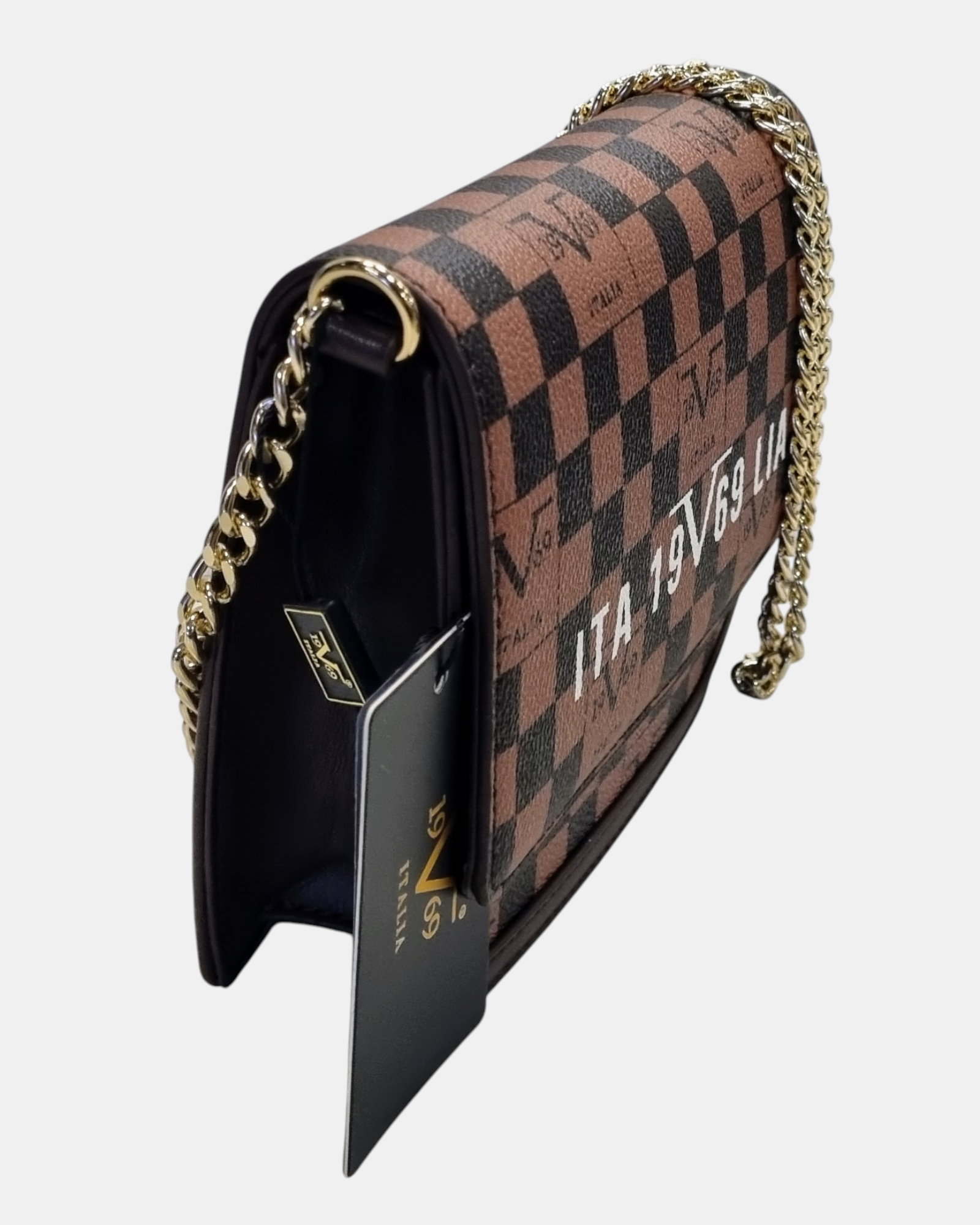 19V69 Italia Borsa a Tracolla Donna Modello Leandra Nero Grigio o Nero Marrone con Logo All Over