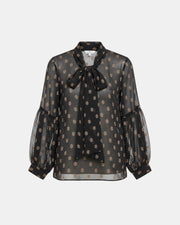 Calvin Klein blusa donna nera semitrasparente con fantasia Oro Tie-Neck