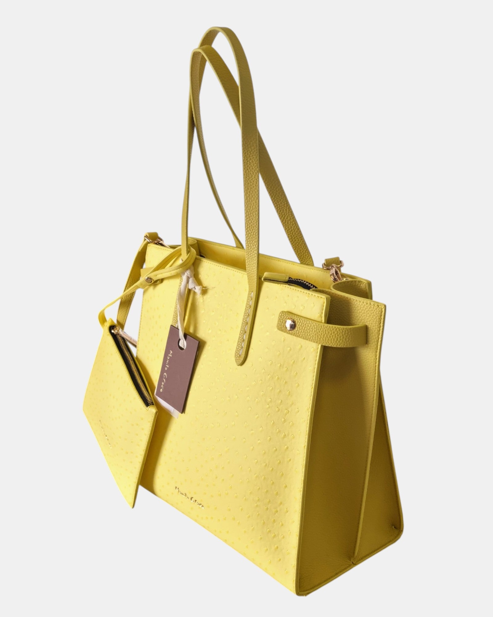 Manila Grace borsa shopping  art. B 218 effetto struzzo col. giallo limone