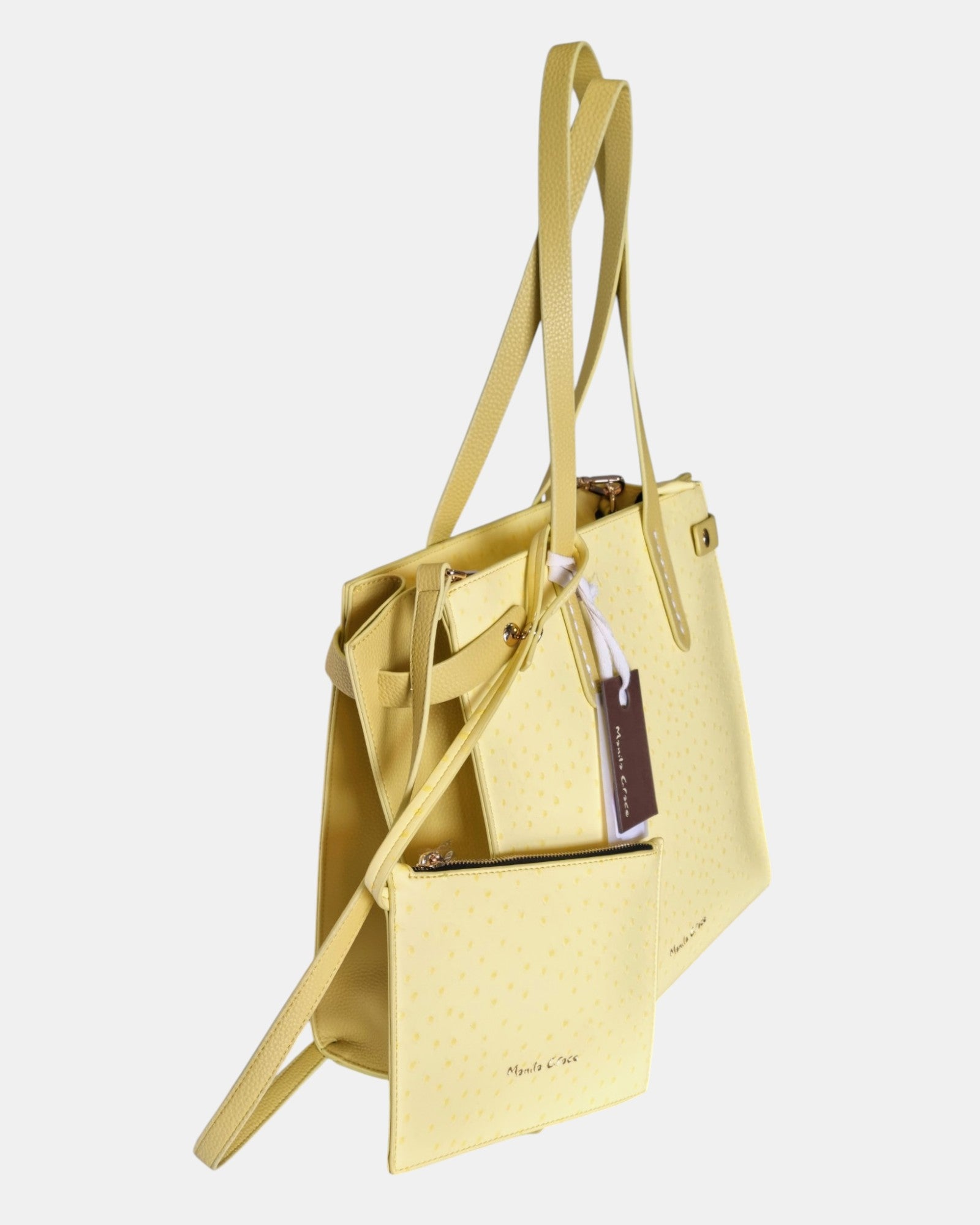 Manila Grace borsa shopping  art. B 218 effetto struzzo col. giallo limone