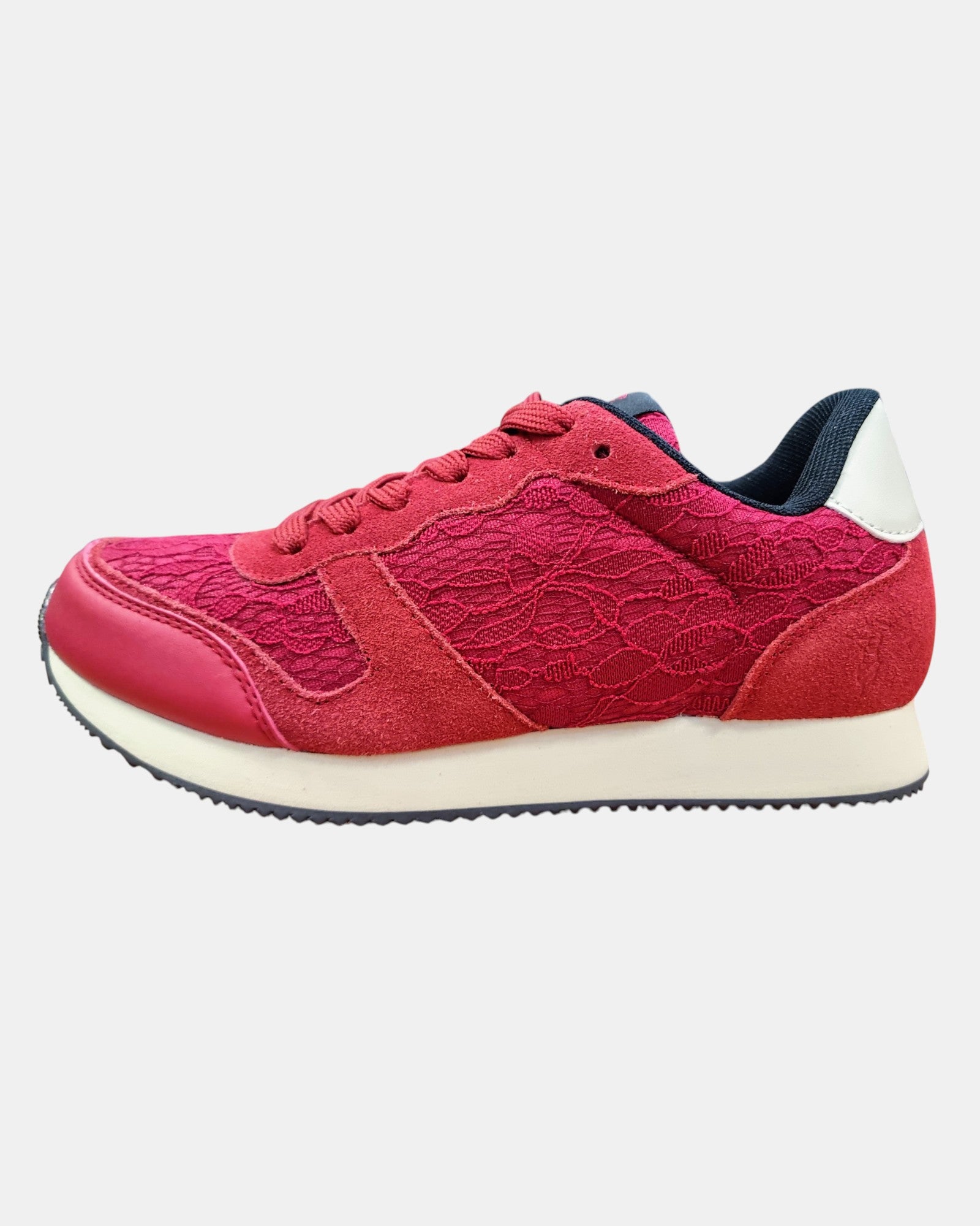 Trussardi, sneakers donna in pelle scamosciata e pizzo floreale