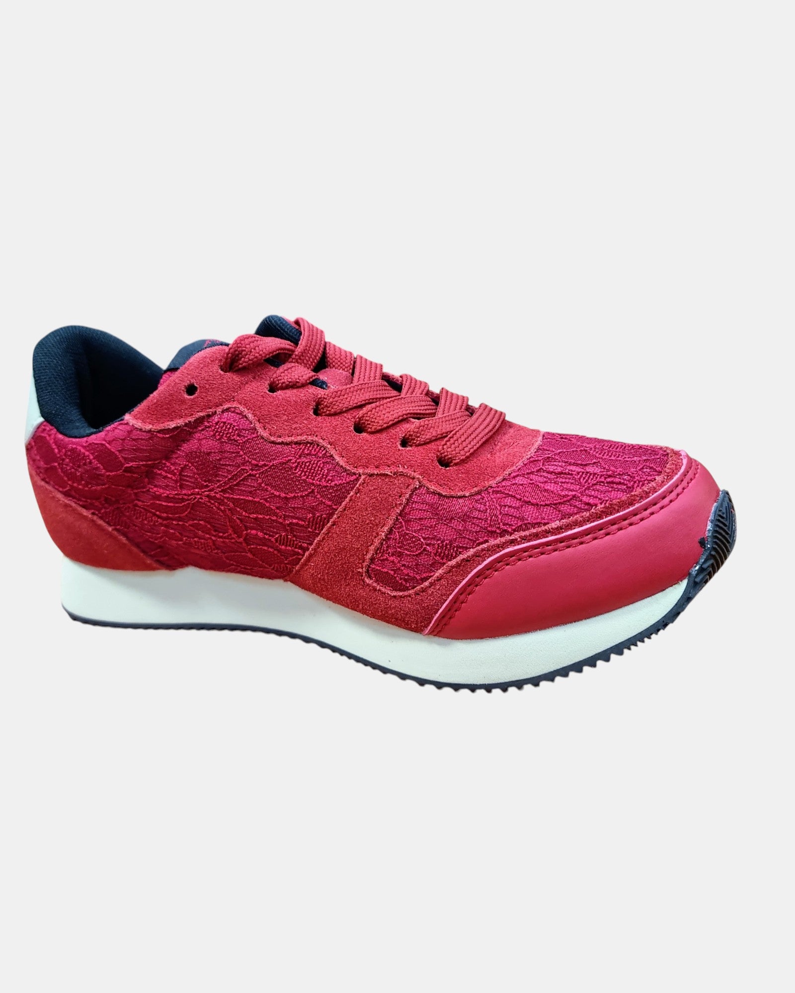 Trussardi, sneakers donna in pelle scamosciata e pizzo floreale