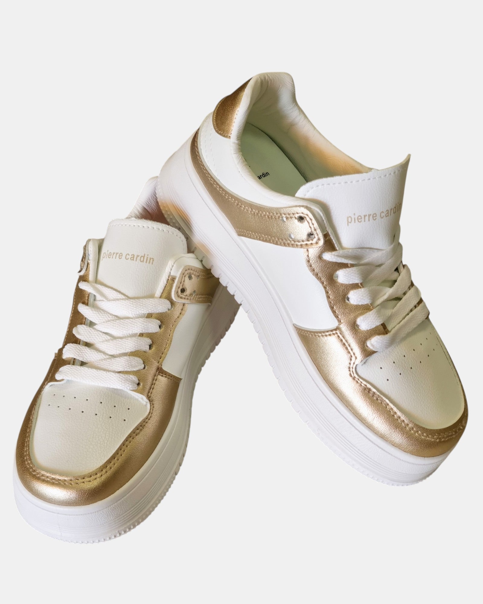 Pierre Cardin sneakers donna bianco oro art.8801 suola platform alta