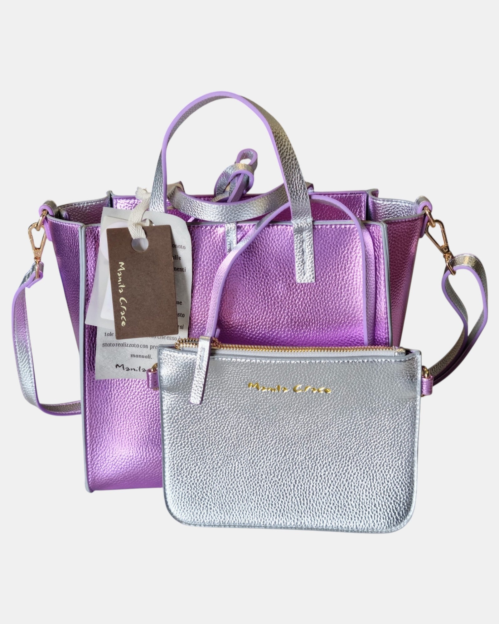 Manila Grace borsa Felicia Medium  laminata bicolore a tracolla