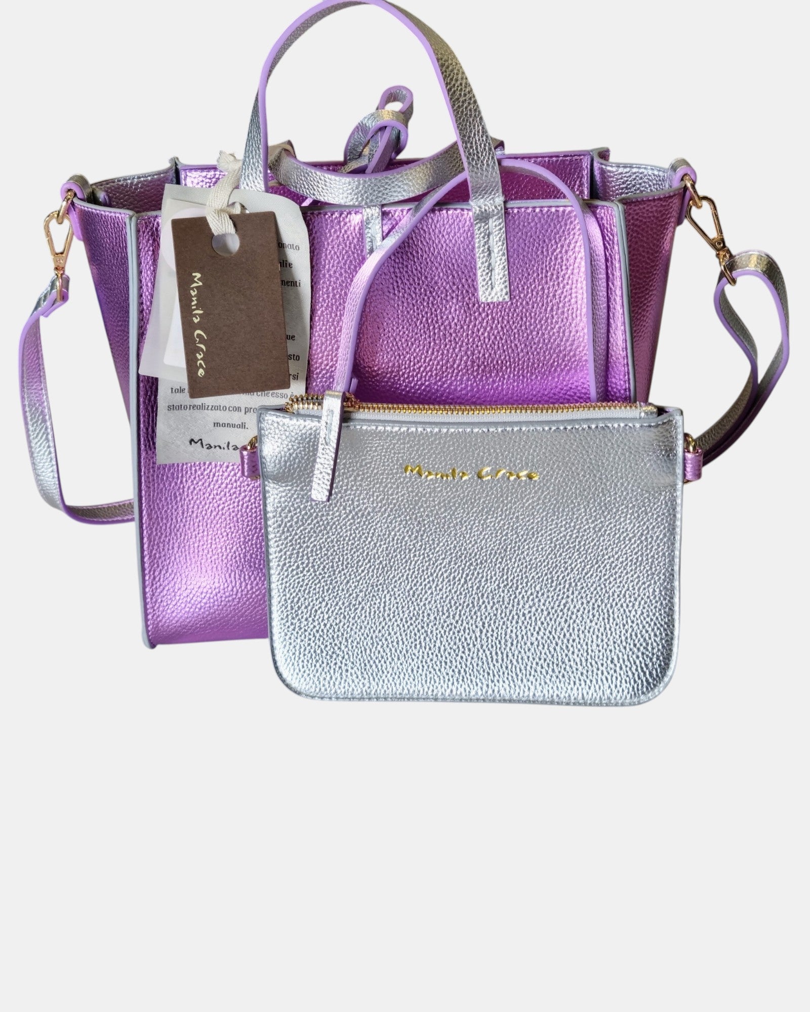 Manila Grace borsa Felicia Medium  laminata bicolore a tracolla