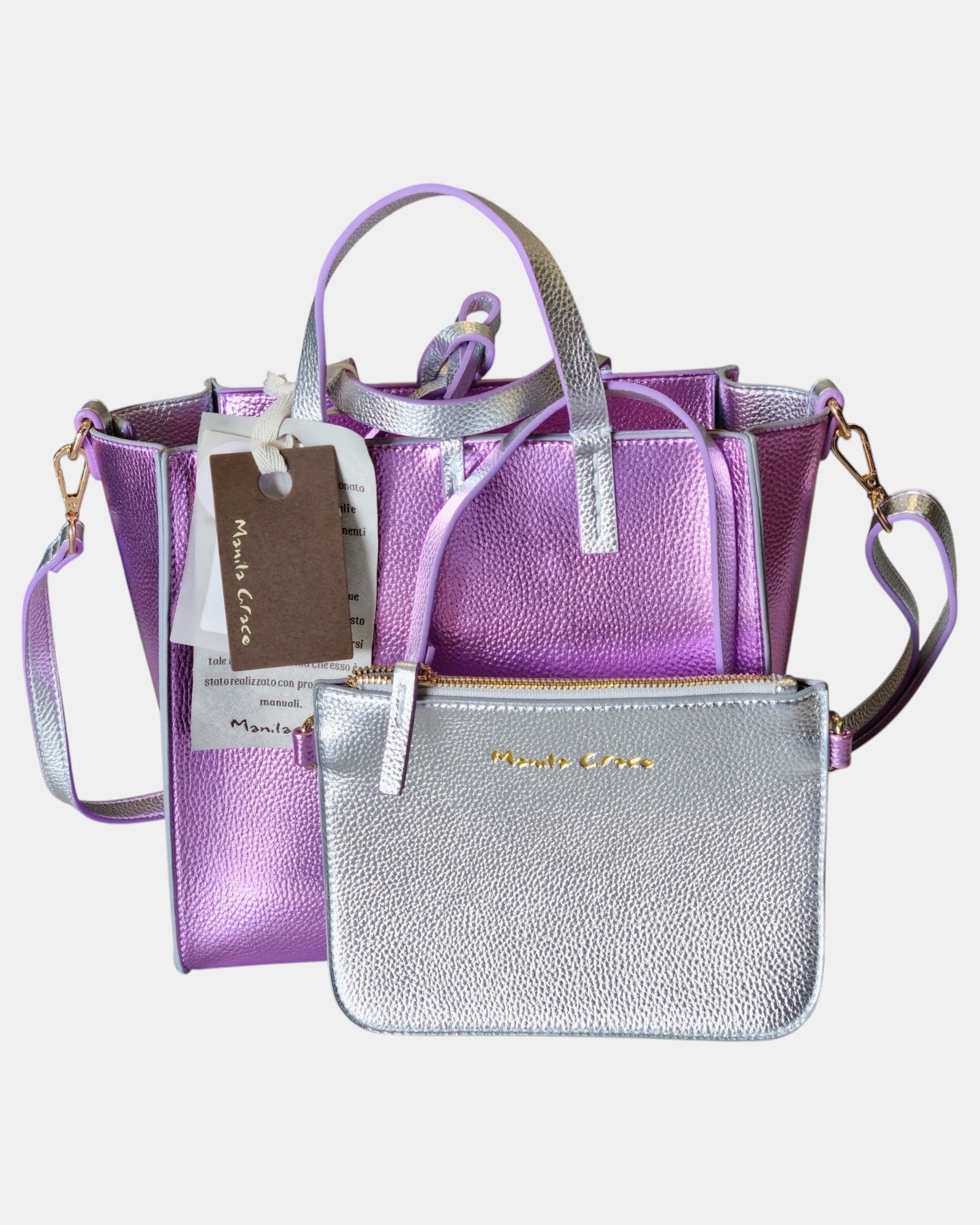 Manila Grace borsa Felicia Medium  laminata bicolore a tracolla