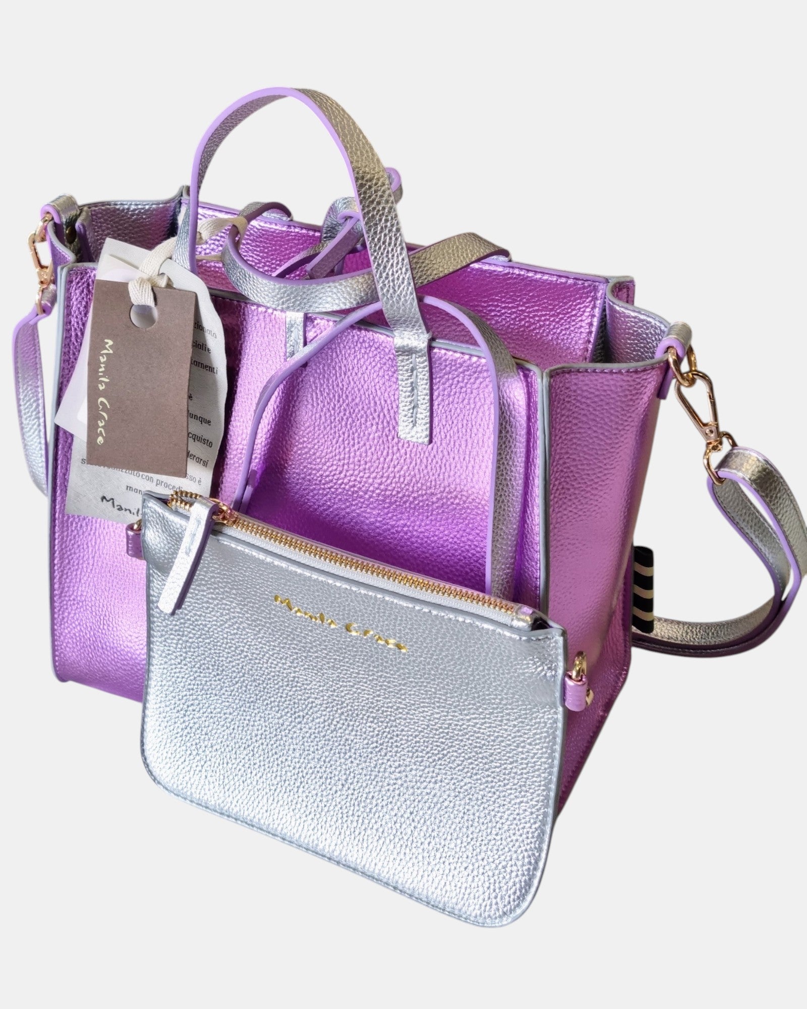 Manila Grace borsa Felicia Medium  laminata bicolore a tracolla