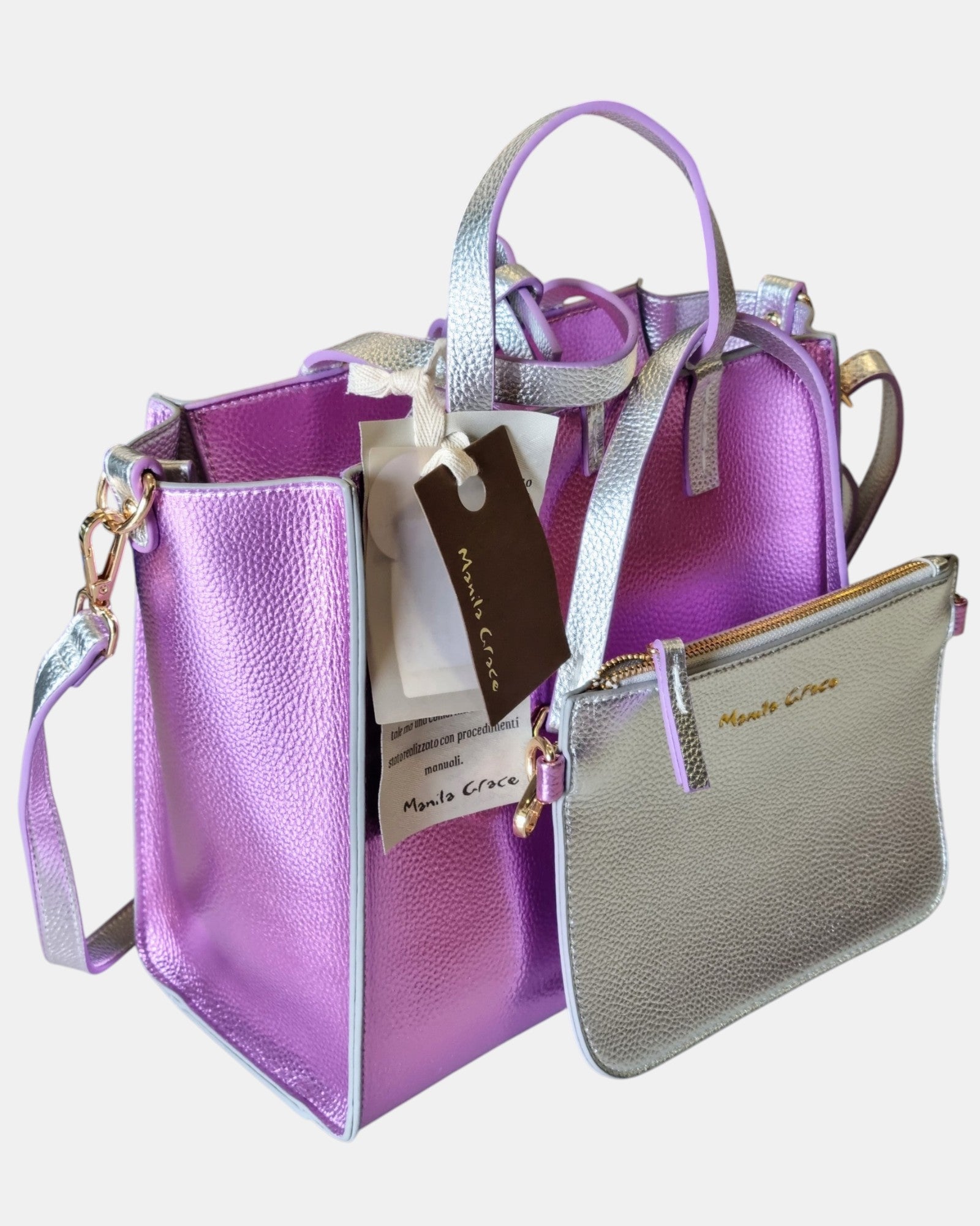 Manila Grace borsa Felicia Medium  laminata bicolore a tracolla