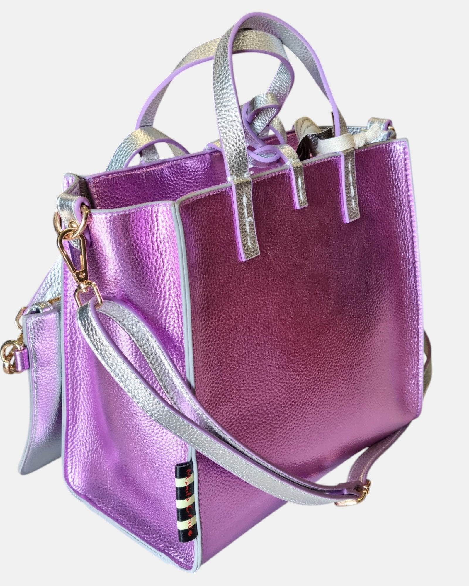 Manila Grace borsa Felicia Medium  laminata bicolore a tracolla