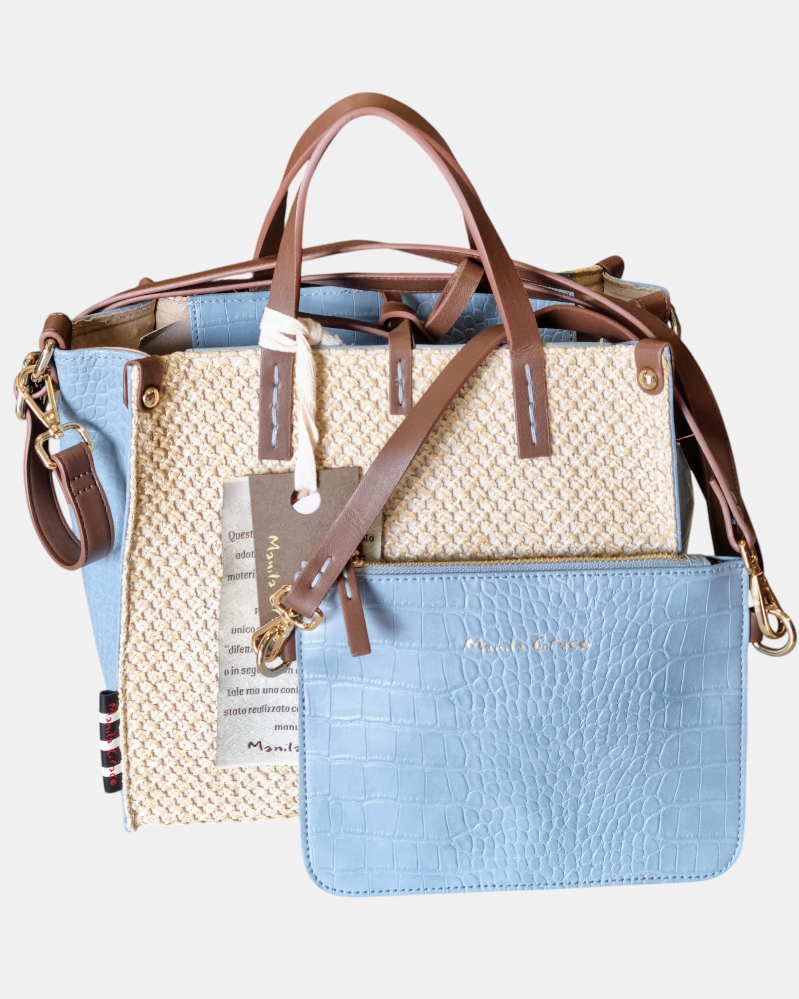Manila Grace borsa Donna Felicia Medium Paglia e Rafia intrecciata