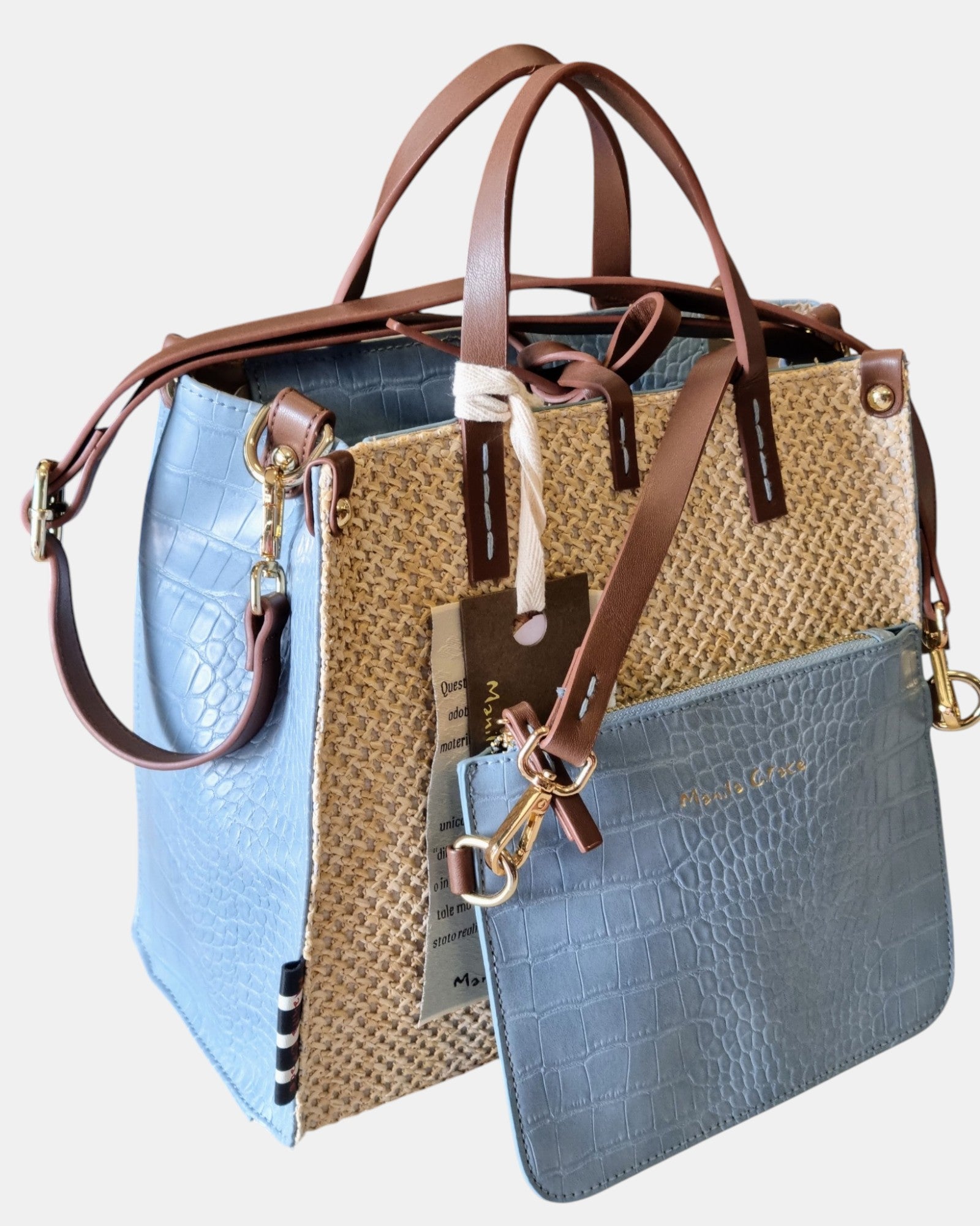 Manila Grace borsa Donna Felicia Medium Paglia e Rafia intrecciata