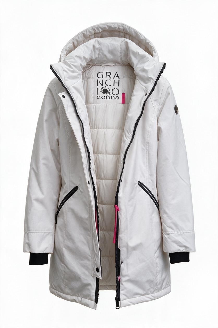 Il Granchio Parka Donna Imbottito con Cappuccio Bianco Idrorepellente