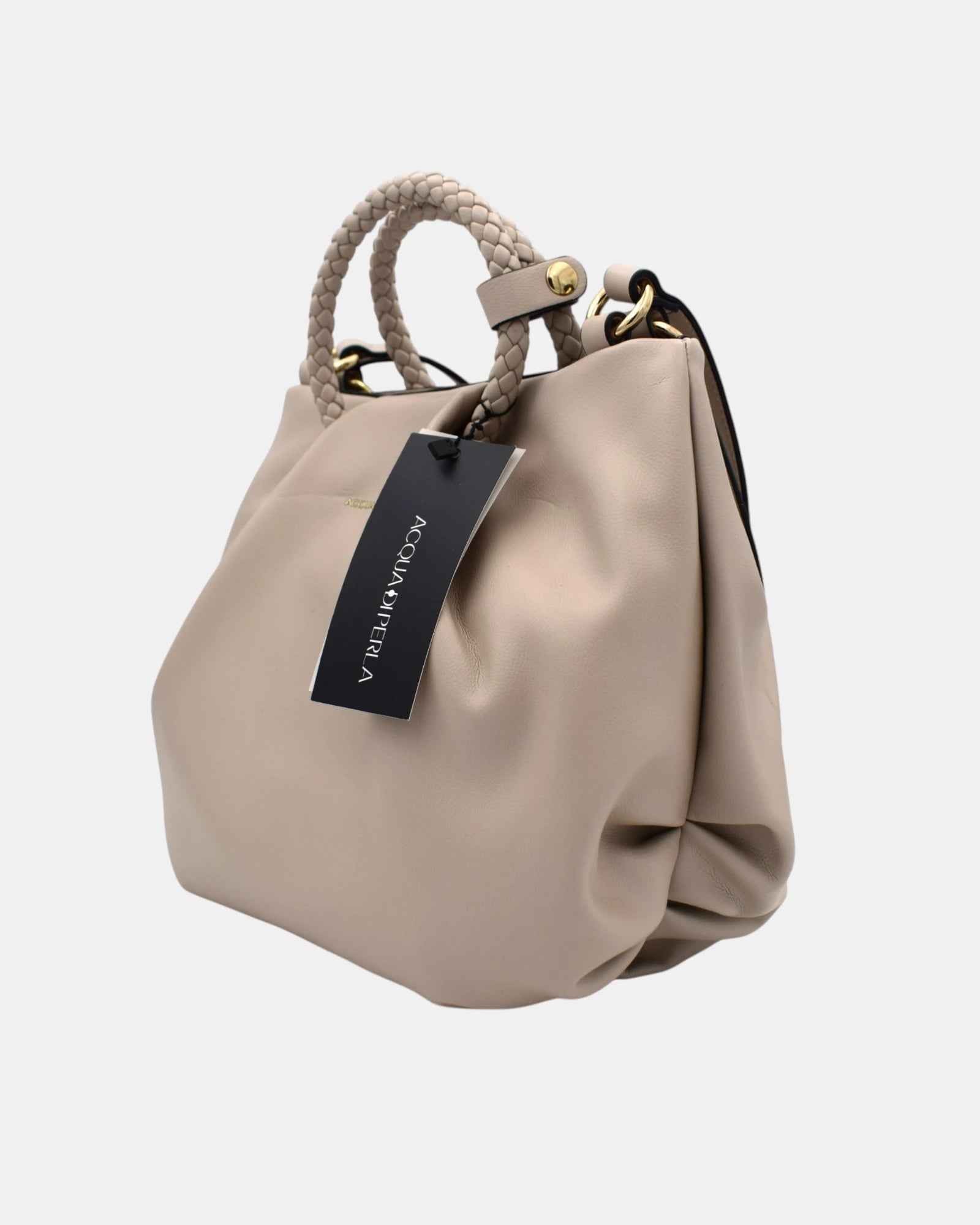 Acqua di Perla Borsa Donna mod. APRA99513 Tortora Morbida con Manici Intrecciati e Chiusura Magnetica