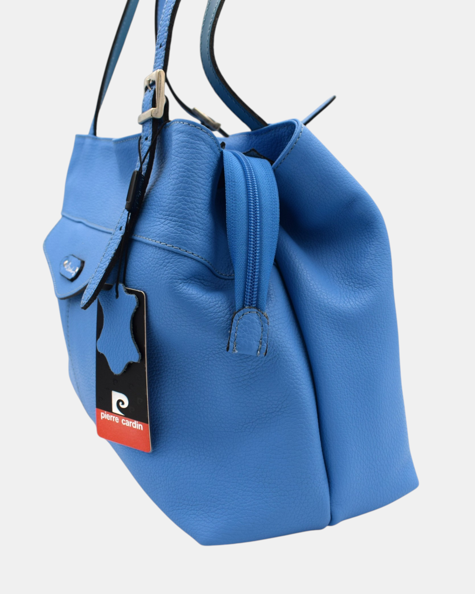 Pierre Cardin Borsa Shopper Donna in Vera Pelle Nappa Modello 534 Azzurro Capiente