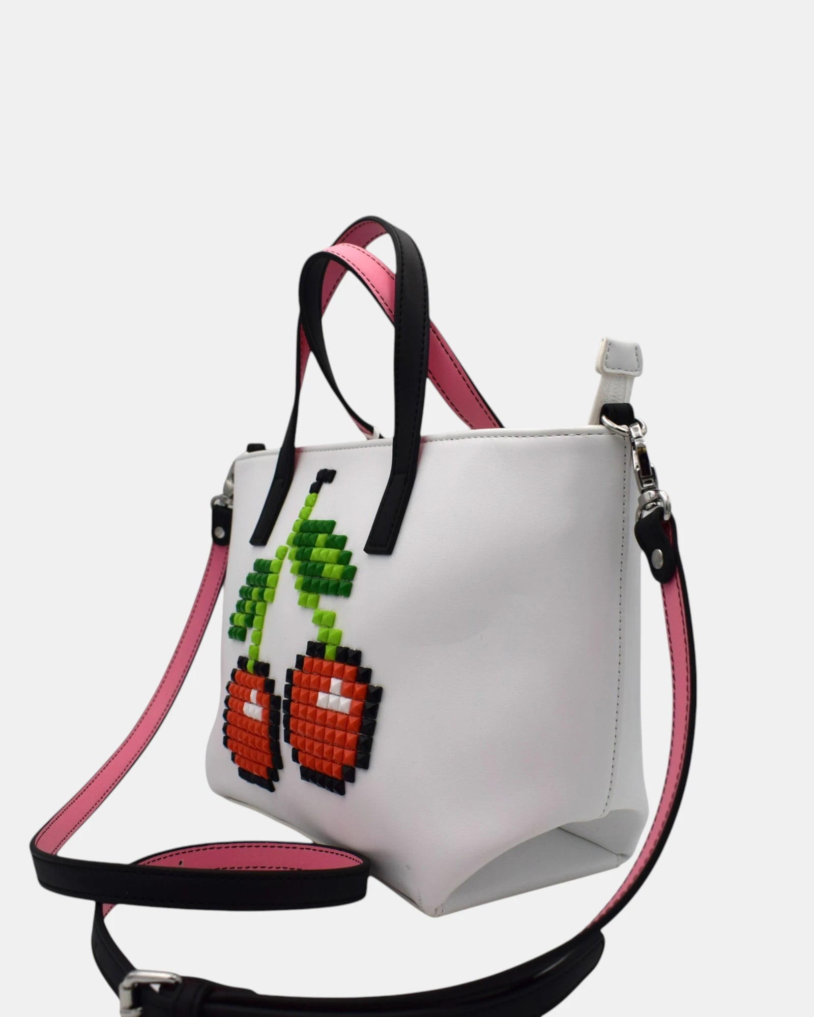 Braccialini borsa donna mod.TUA Shine B 12041 – Bianco con Ciliegie Pixel Art