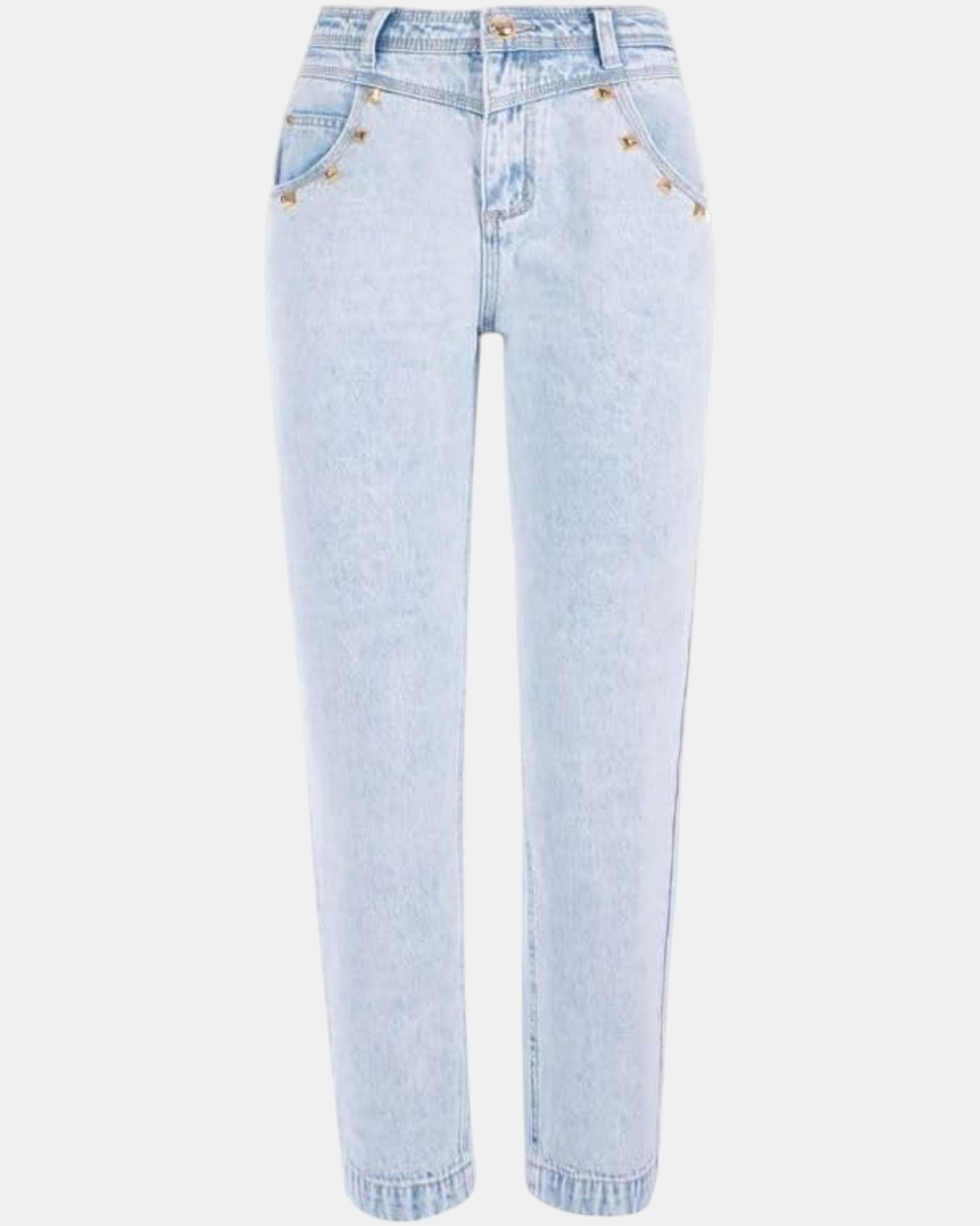 Yes Zee jeans Donna art. P331 / P767 Boyfriend Vita Alta Denim Chiaro con Borchie