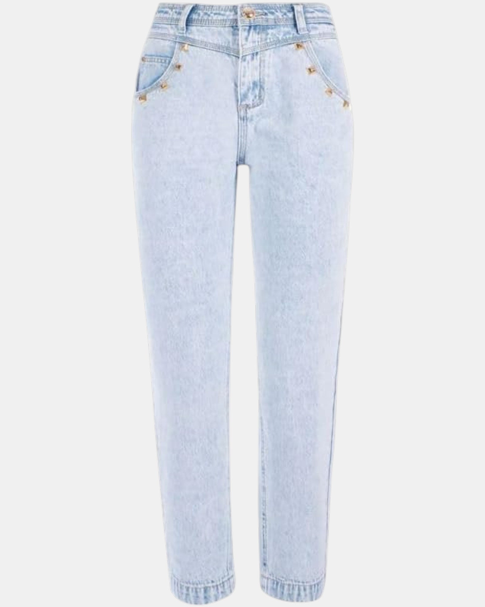Yes Zee jeans Donna art. P331 / P767 Boyfriend Vita Alta Denim Chiaro con Borchie