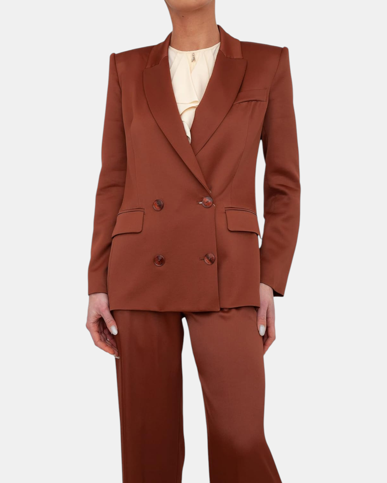 Patrizia Pepe Giacca Donna  art. B754 Marrone Satinato Doppiopetto 4 Bottoni Made in Italy