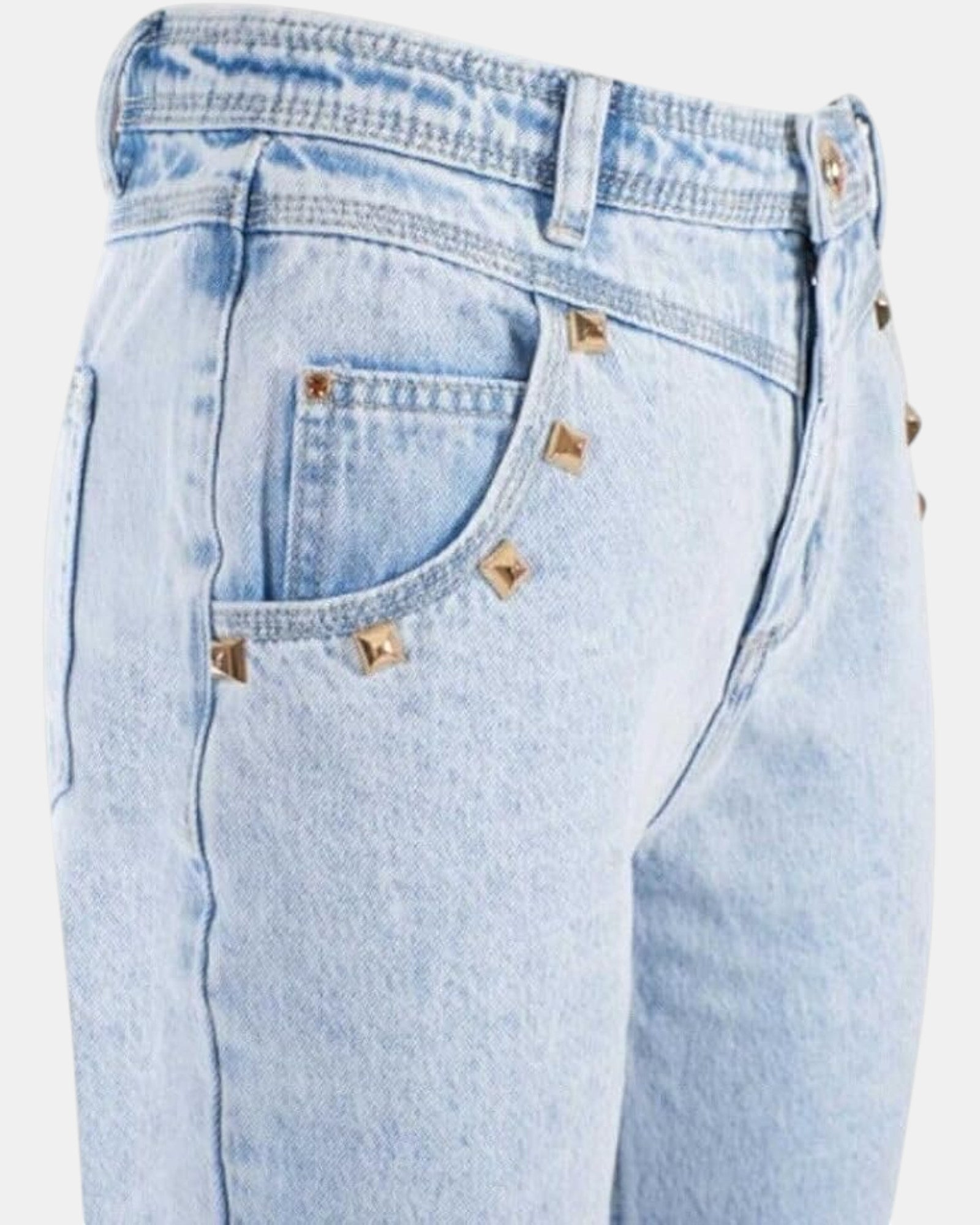 Yes Zee jeans Donna art. P331 / P767 Boyfriend Vita Alta Denim Chiaro con Borchie