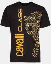 Cavalli Class T-Shirt Uomo stampa verticale Leopardo 100% cotone