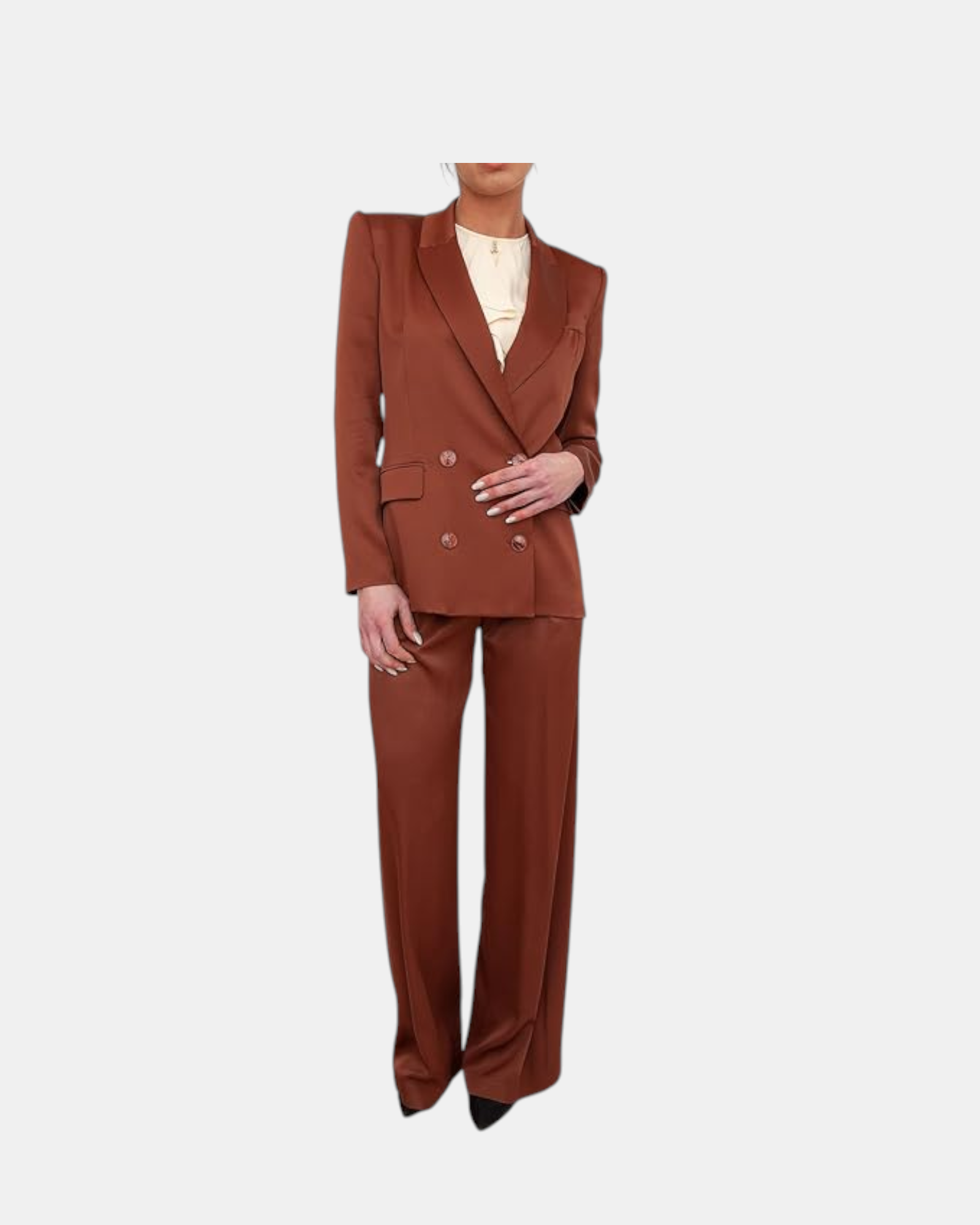 Patrizia Pepe Giacca Donna  art. B754 Marrone Satinato Doppiopetto 4 Bottoni Made in Italy