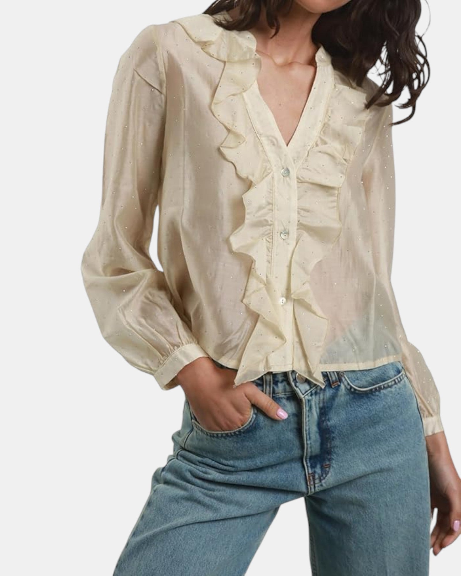 Susy Mix blusa  donna con rouches e dettagli luminosi art.23373