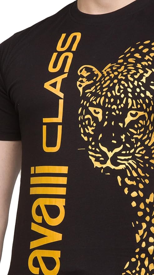 Cavalli Class T-Shirt Uomo stampa verticale Leopardo 100% cotone