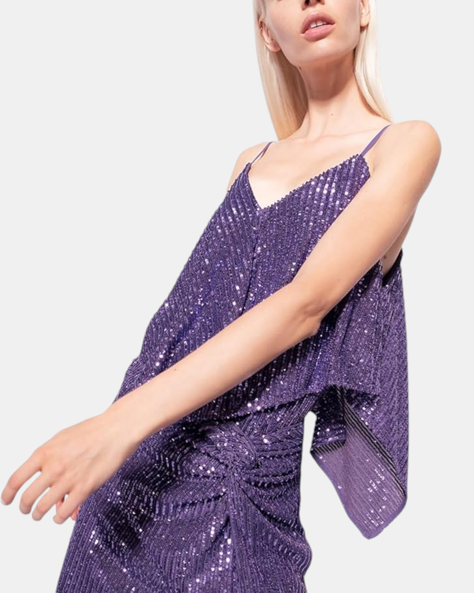 Pinko completo donna elegante in Paillettes rigati -art.tosato - Top + Gonna Lunga, col. Viola
