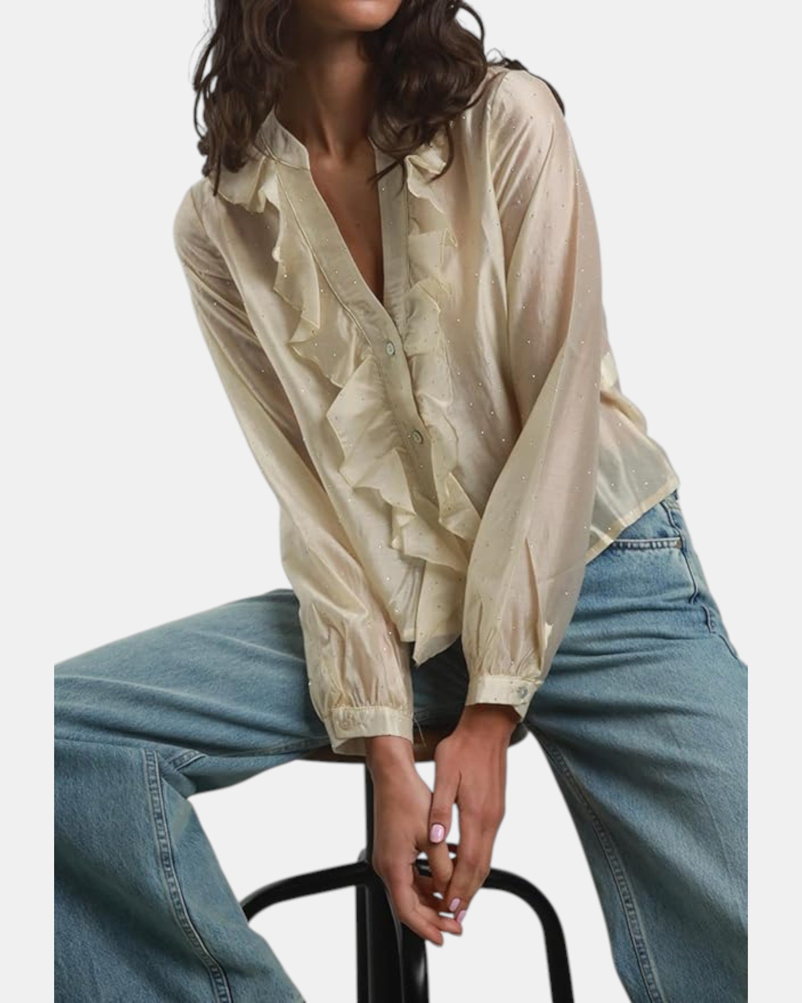 Susy Mix blusa  donna con rouches e dettagli luminosi art.23373