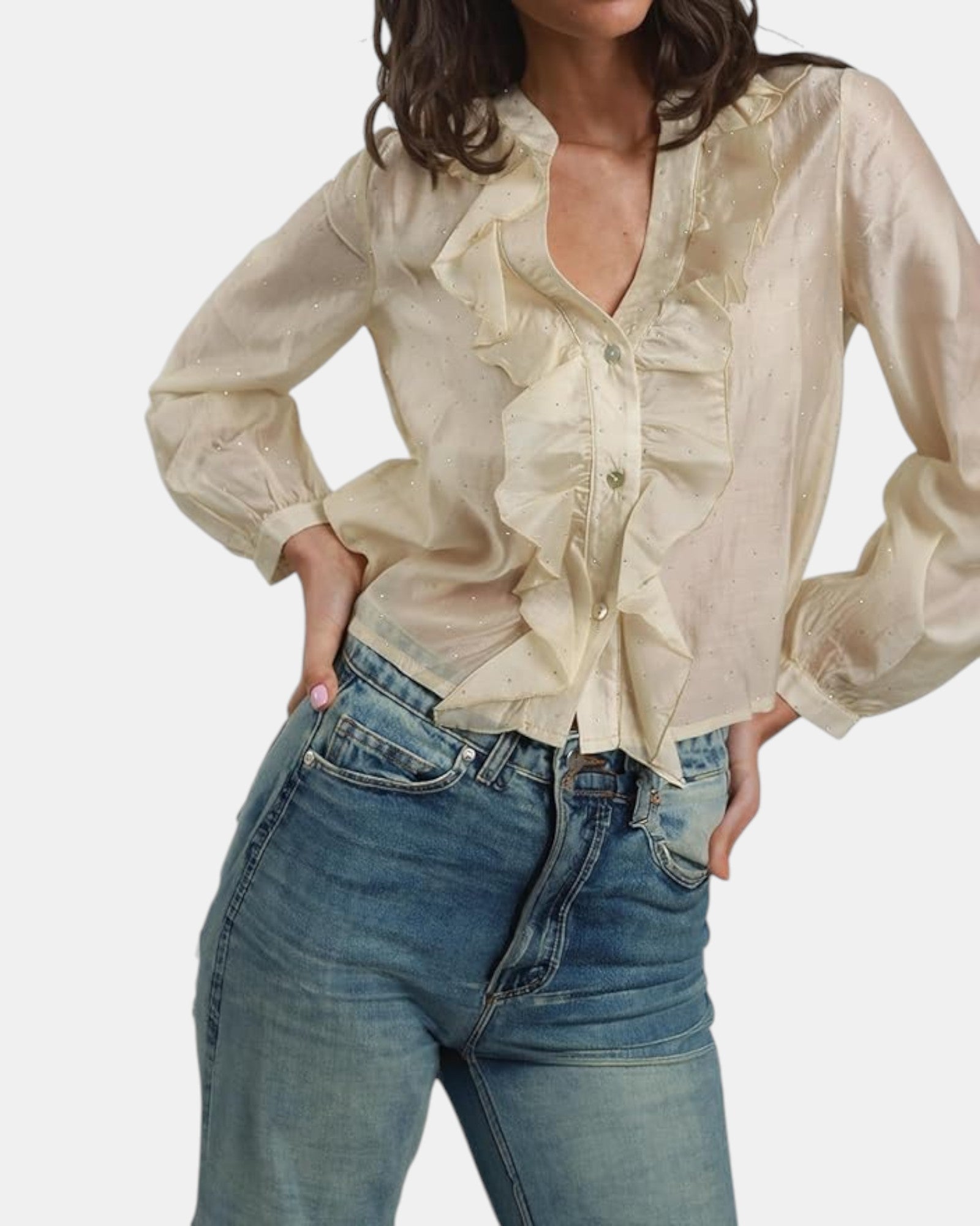 Susy Mix blusa  donna con rouches e dettagli luminosi art.23373