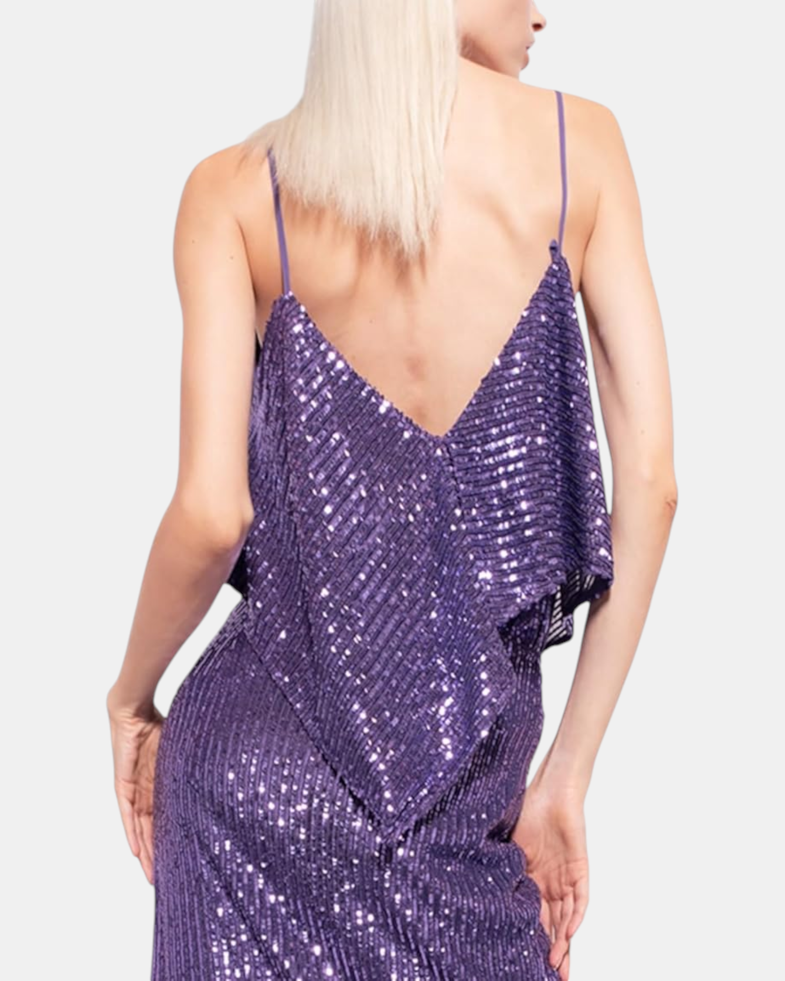 Pinko completo donna elegante in Paillettes rigati -art.tosato - Top + Gonna Lunga, col. Viola