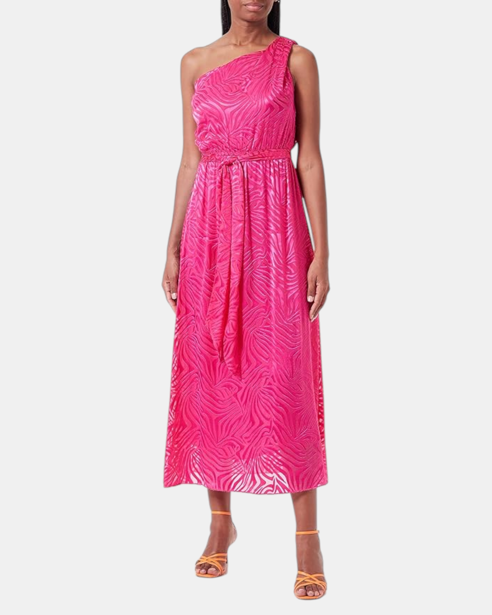 Pinko abito Donna modello Agave 1 Zebrato Monospalla Rosa Satin Devore Vestito Elegante