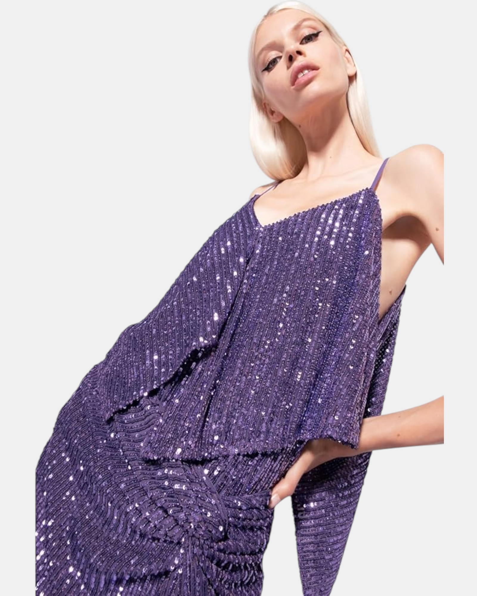 Pinko completo donna elegante in Paillettes rigati -art.tosato - Top + Gonna Lunga, col. Viola