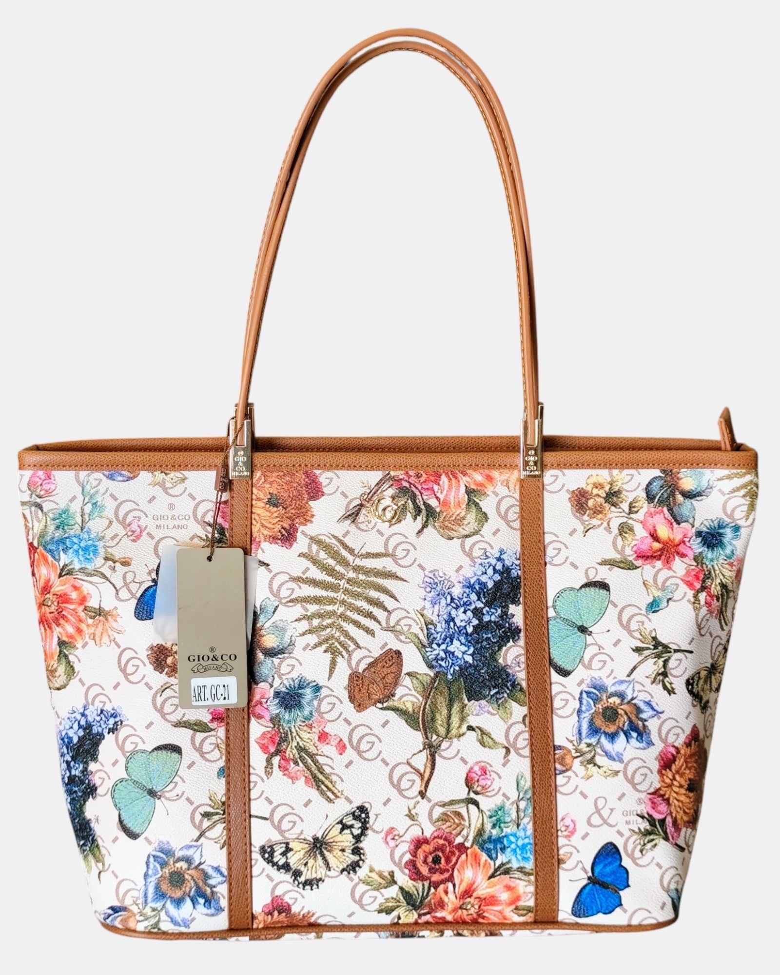 Gio & Co Borsa Shopping da Donna con Fantasia Floreale e Dettagli Cuoio
