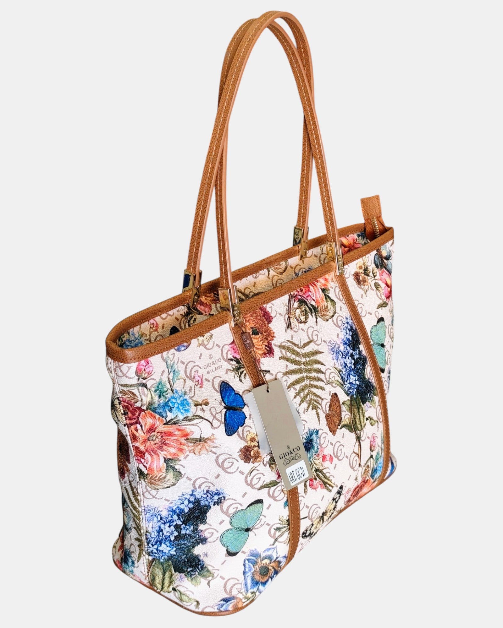 Gio & Co Borsa Shopping da Donna con Fantasia Floreale e Dettagli Cuoio
