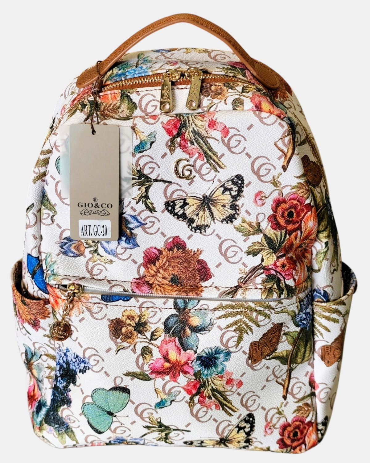Gio & Co Milano Zaino da Donna con Fantasia Floreale e Dettagli Color Cuoio