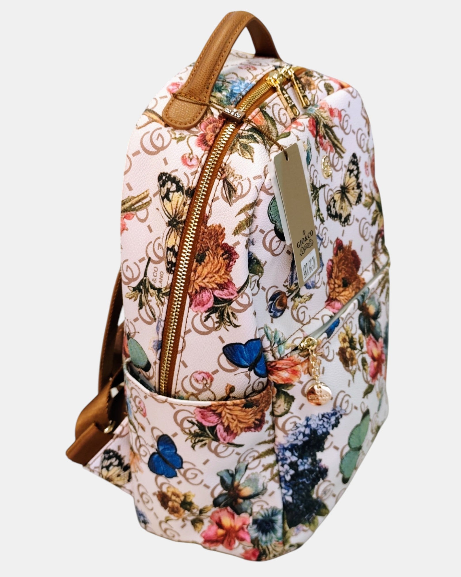 Gio & Co Milano Zaino da Donna con Fantasia Floreale e Dettagli Color Cuoio