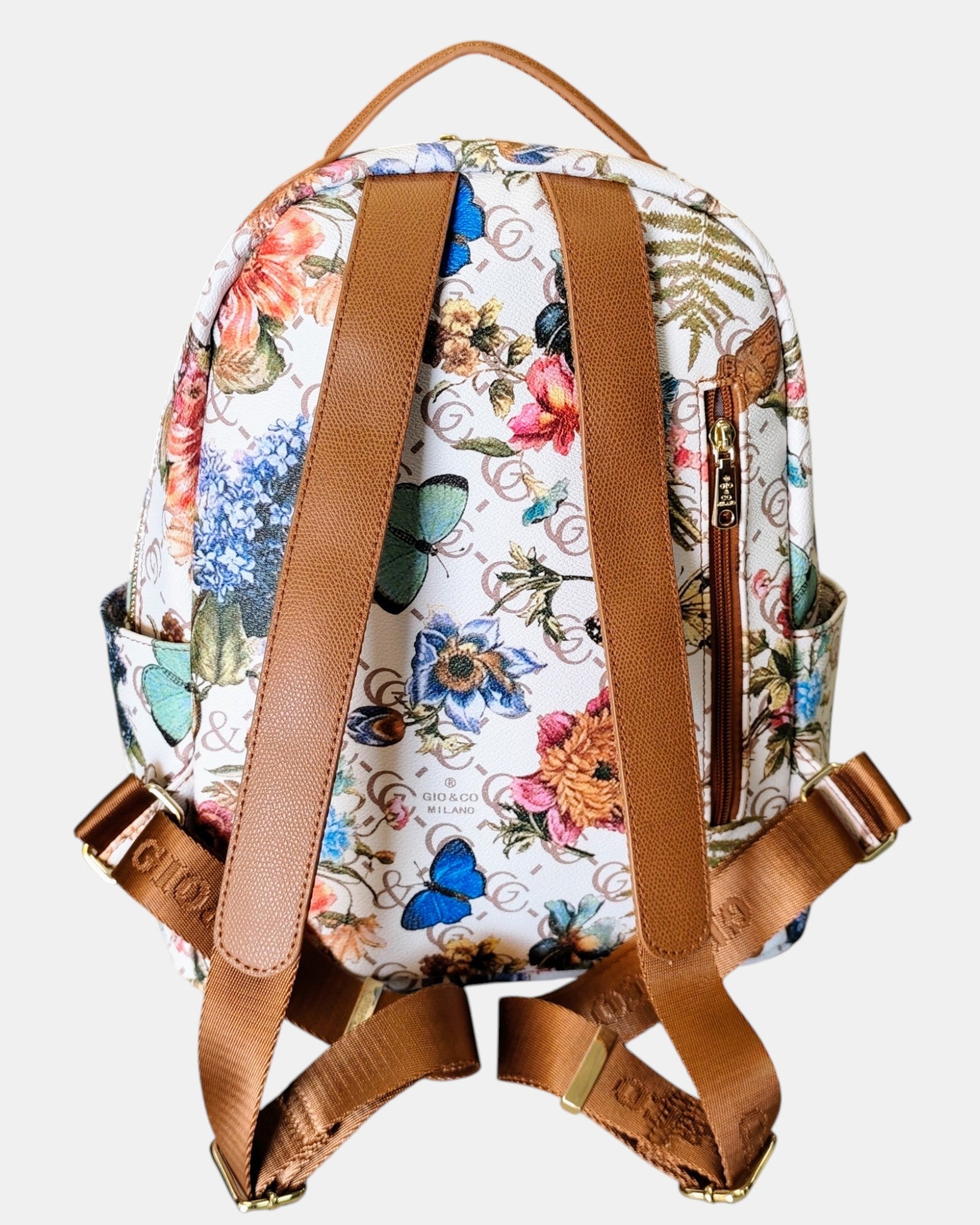 Gio & Co Milano Zaino da Donna con Fantasia Floreale e Dettagli Color Cuoio
