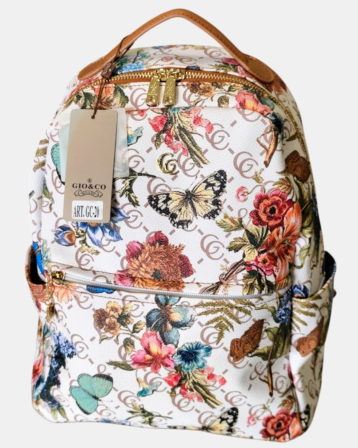 Gio & Co Milano Zaino da Donna con Fantasia Floreale e Dettagli Color Cuoio