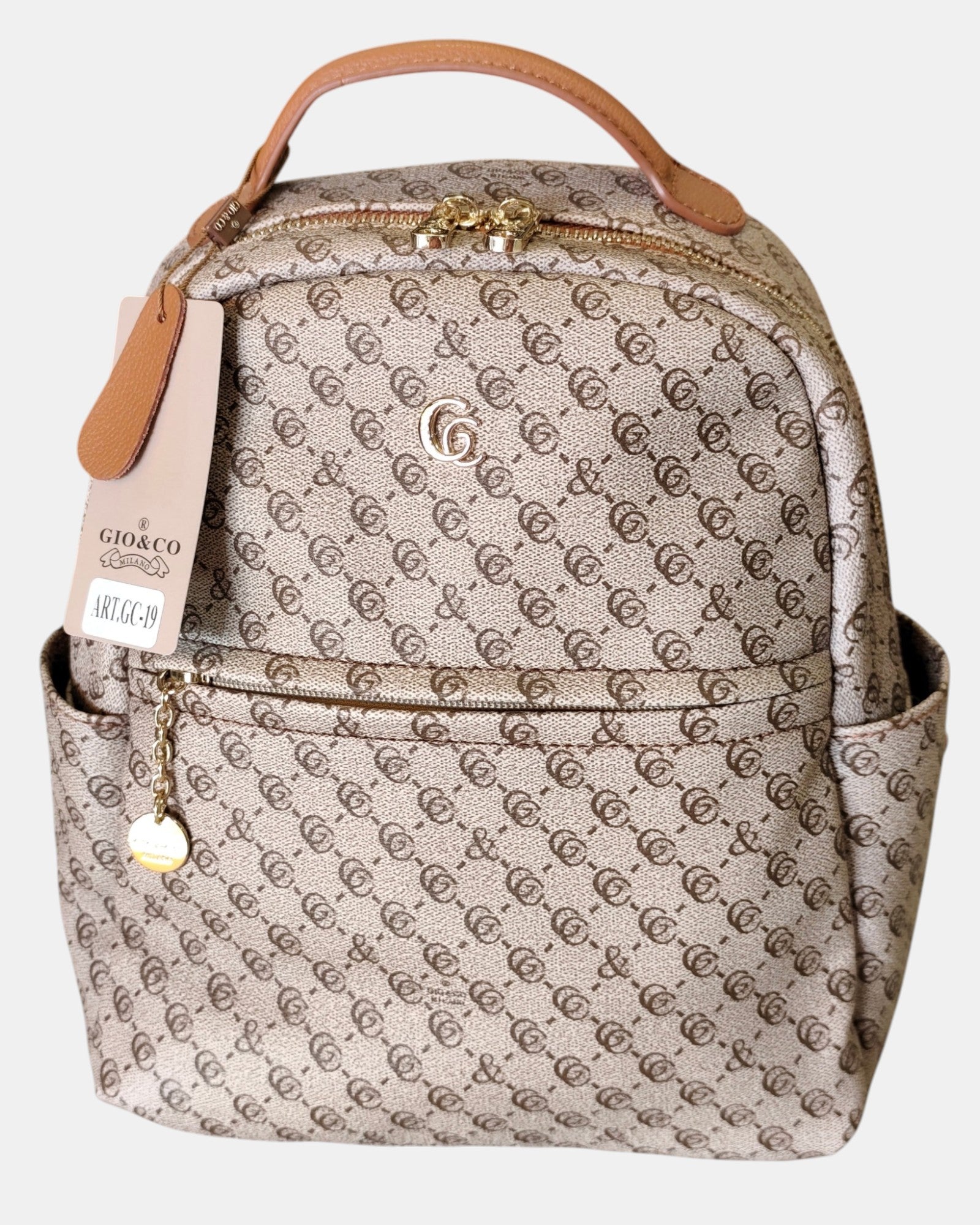 Gio & Co Milano Zainetto da Donna Monogram in Ecopelle e Tessuto - Beige Sabbia