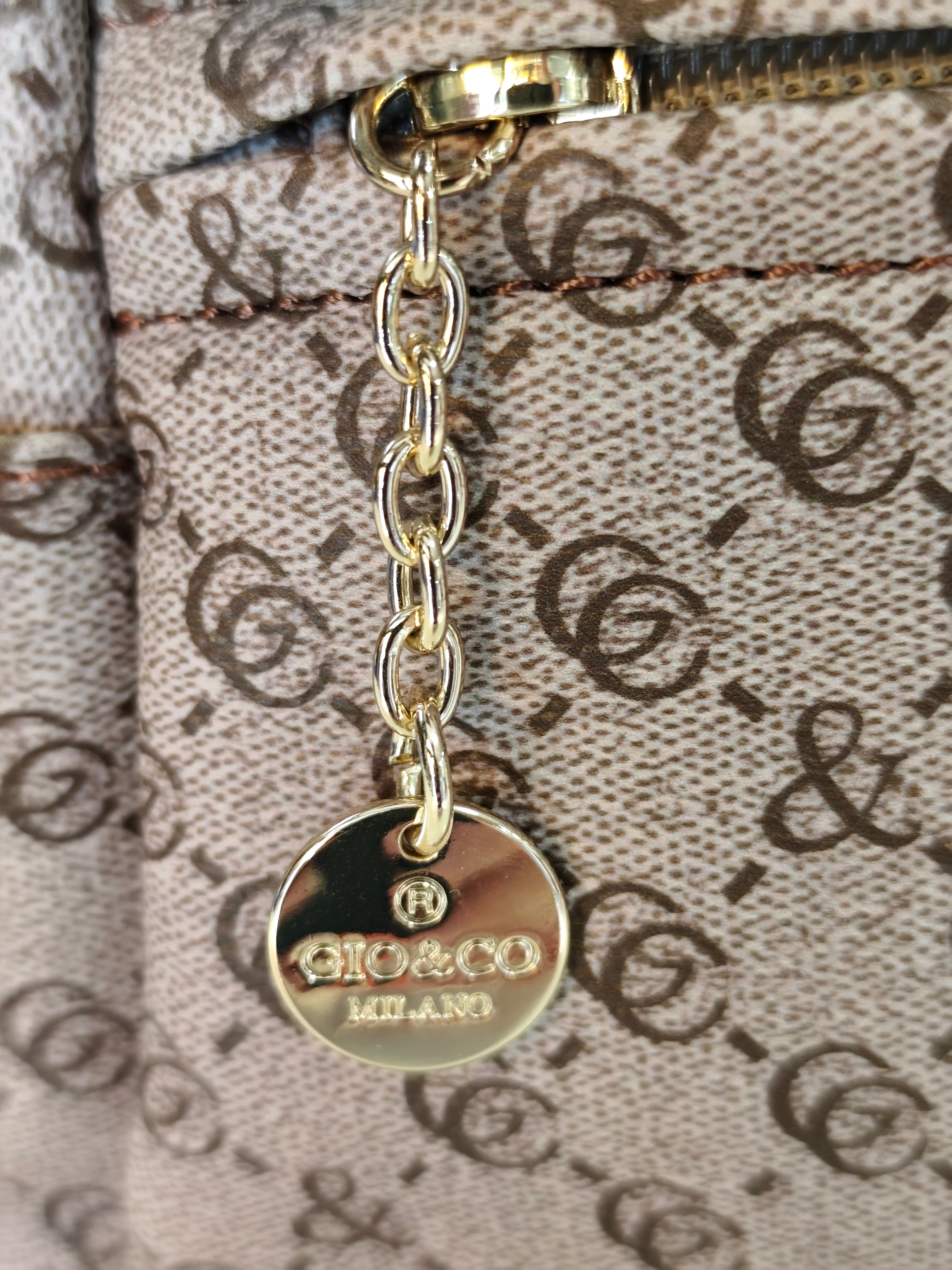 Gio & Co Milano Zainetto da Donna Monogram in Ecopelle e Tessuto - Beige Sabbia