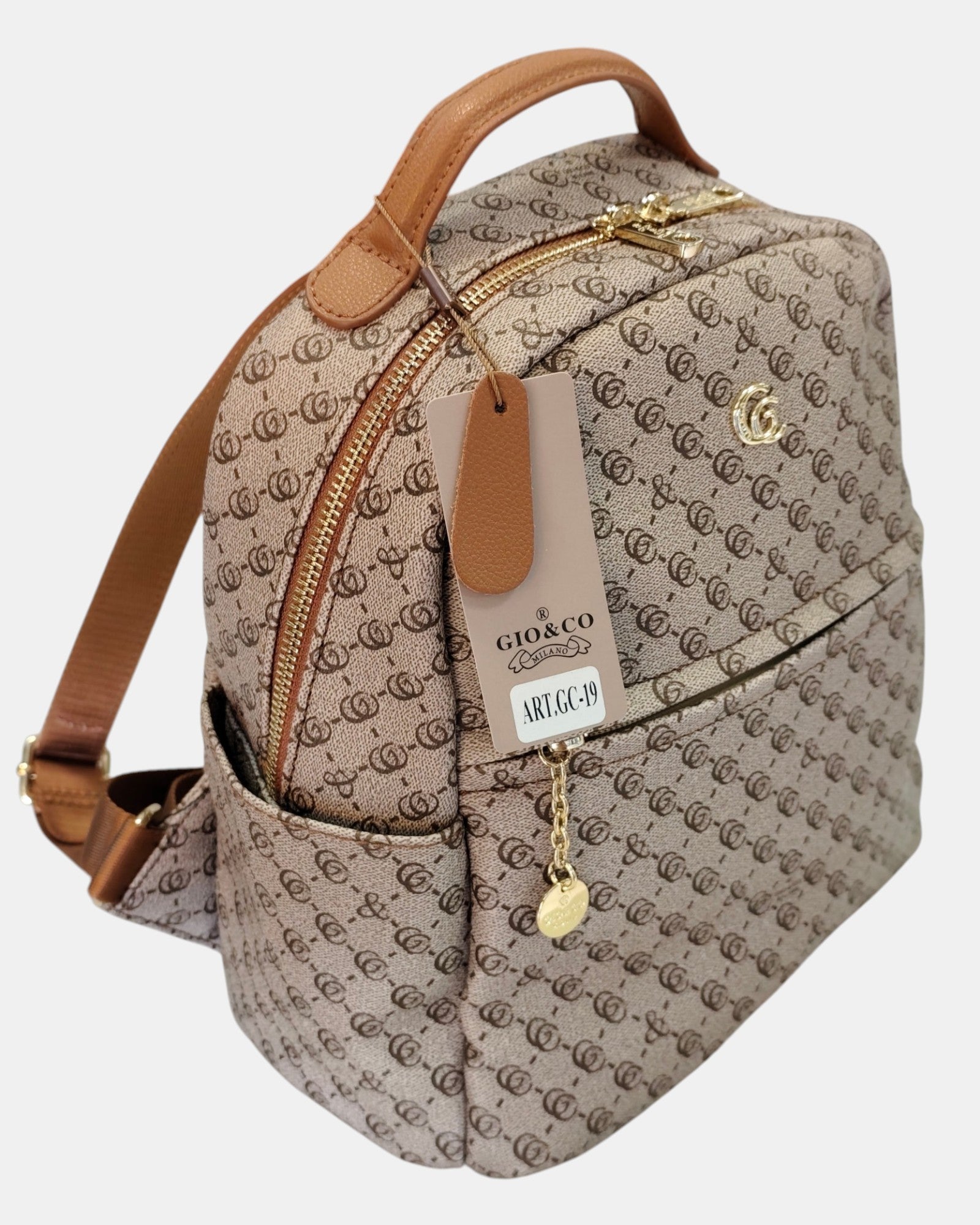 Gio & Co Milano Zainetto da Donna Monogram in Ecopelle e Tessuto - Beige Sabbia